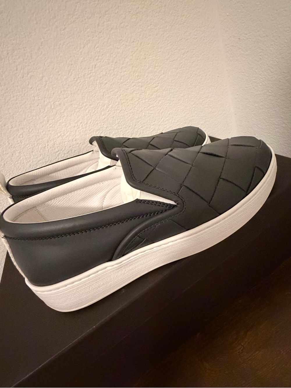 Bottega Veneta Black Quilted Slip-On Sneakers with White Sole